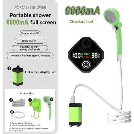 Douche électrique sans fil extérieure 6000mAh, pomme de douche Portable, artefact de bain, dortoir de voyage, pompe à eau de bain