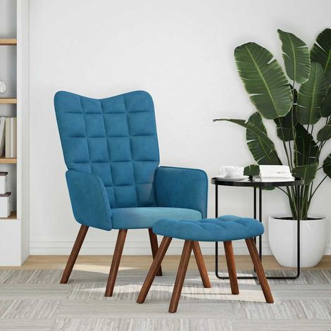 Chaise de salon,Chaise de relaxation avec tabouret Bleu Velours CFW48994 (1/5)