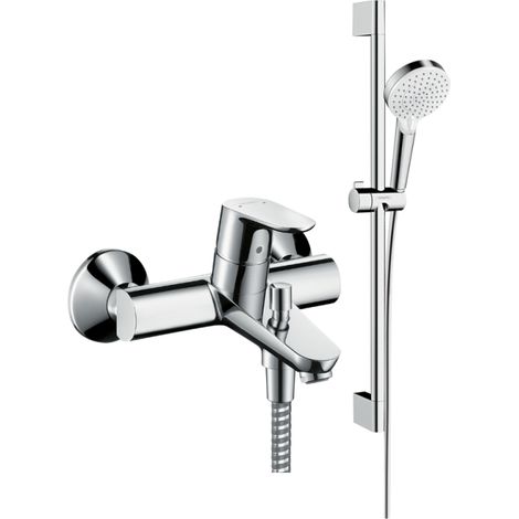 HANSGROHE Pack mezclador de bañera mecánico Focus cromo + rociador Croma 2 chorros + flexible + barra