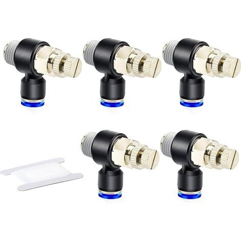 5 unidades de funda para tarjeta de 8 mm de diámetro exterior x codo de 90 grados con rosca externa BSP de 1/4" para válvula de control de flujo de aire neumática (1/5)