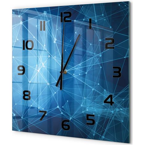 Grande Horloge Murale Carrée Élégance Contemporaine Verre Trempé Silencieuse Lignes bleues 60x60 cm (1/5)