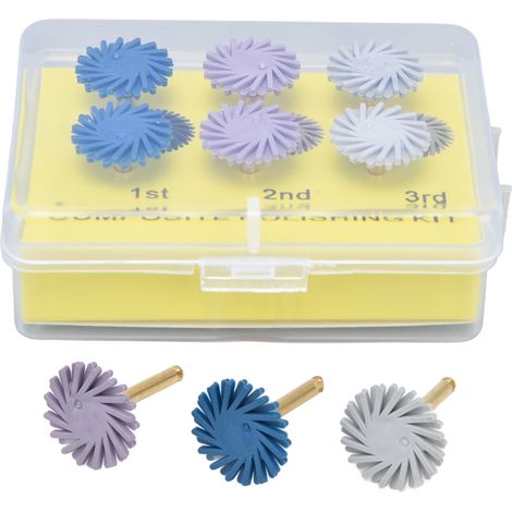 Lot 6 disques polissage composite résine – 3 couleurs – spirale flex brosse – fraises dentaires