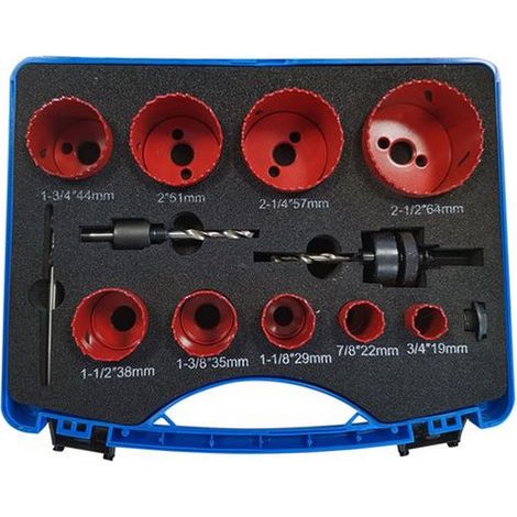 Coffret de 9 scie-cloches bi-metal pour electriciens et plombiers de 19 à 64 mm
