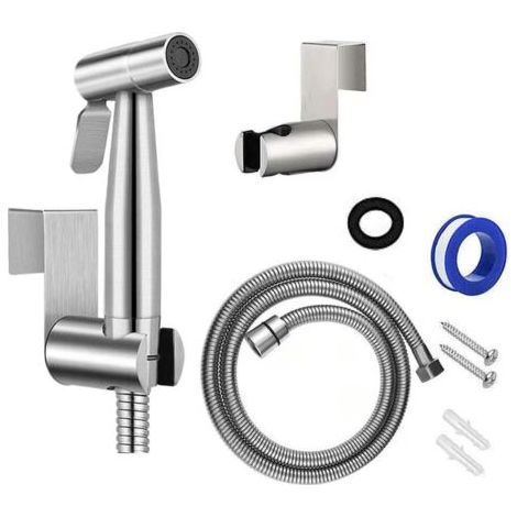 Bidet de toilette/Doucheur portable en acier inoxydable avec crochet, facile à installer, pour l'hygiène personnelle et le lavabo des toilettes (1/5)