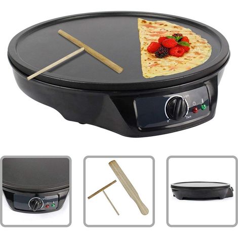 Trade Shop - ANTIHAFTBESCHICHTETE ELEKTRISCHE CRÊPE-PFANNKUCHEN-GRILLPLATTE DURCHMESSER 30 CM 1000 WATT -