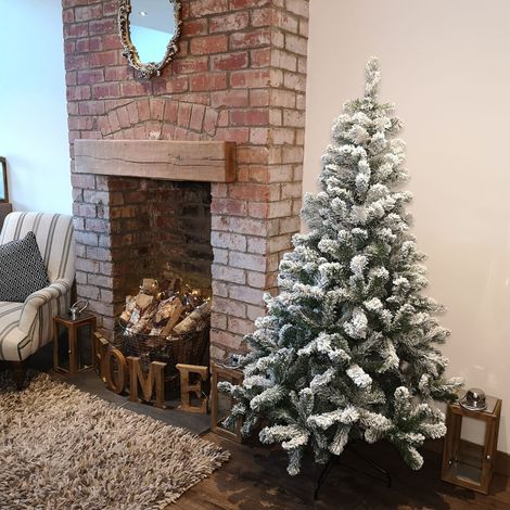 Kaemingk 6ft (180cm) Flocked Snowy Imperial Pine Hinged Christmas Trees (1/5)