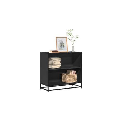 Petite étagère bibliothèque 2 niveaux Kalvani - Bois et metal noir 80 cm-Noir-Largeur 80 cm (1/5)