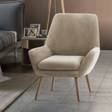 Dmora - Lounge-Sessel Dabdall, Design-Sessel für das Wohnzimmer, 100% Made in Italy, Relaxsessel aus gepolstertem Stoff, Cm 80x70h95, Beige (1/5)