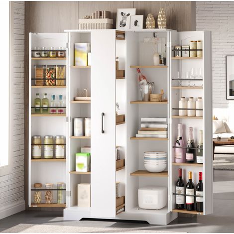 Aparador de cocina con estantes ajustables, especiero y columna extraíble, 78x40x150 cm, MDF blanco (1/5)