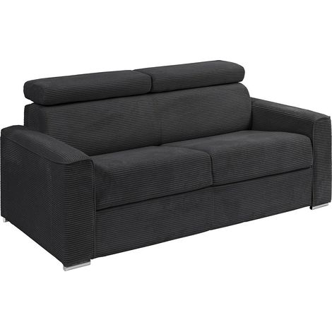 Divano letto 3 posti express in velluto a coste grigio con seduta memory foam - Rete a doghe larghe 140 cm - Materasso 14 cm - VIZIR (1/5)