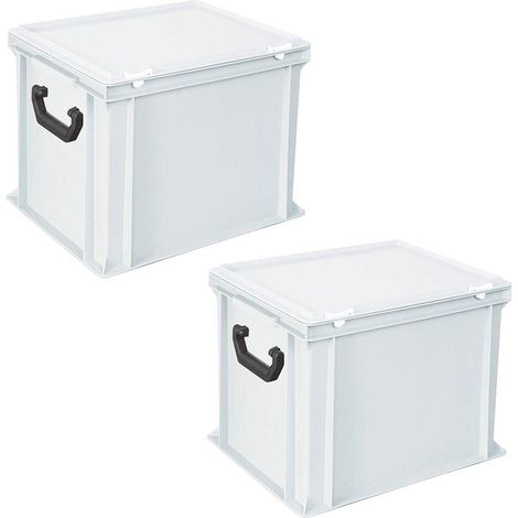 BRB Lot de 2 valises de rangement en polyéthylène HD Blanc 400 x 300 x 330 mm 31 l