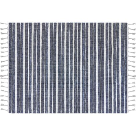 Alfombra azul oscuro blanco 160 x 230 cm plástico reciclado patrón a rayas Bademli