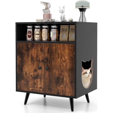 Wooden Cat Litter Box Enclosure Hidden Cat Washroom Kitten Furniture Cabinet (1/5)
