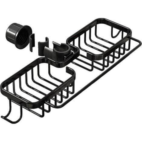 Étagère de douche double noire 36 x 13 x 3,9 cm 1 porte-savon de douche en aluminium Aucun perçage requis Panier de vidange de cuisine (1/5)