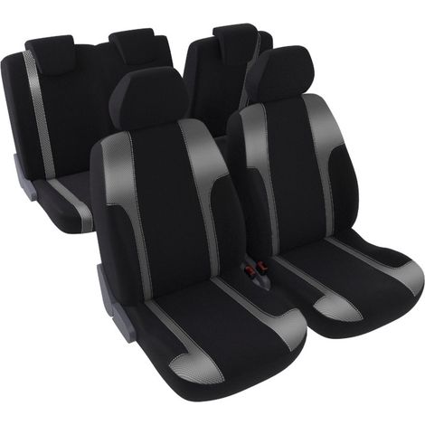 Jeu complet de housses de sièges - Universelles - Voiture/Auto - Lavable - Avant / Arrière 2/3-1/3 - Tissu noir / gris métallisé (1/5)