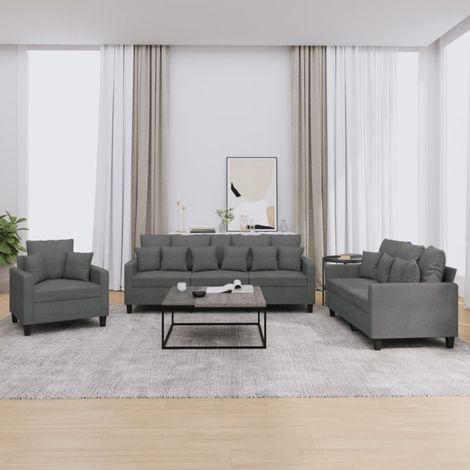 Vidaxl – Ensemble de canapés 3 places et 2 places gris foncé – Tissu polyester – Dimensions 138x77x80cm et 198x77x80cm – 9 coussins inclus (1/6)