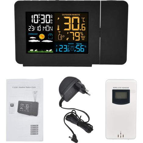 Thermomètre numérique hygromètre intérieur/extérieur avec projection horaire, transmission 60 m, prédiction température, fonction horloge, 100-240V EU