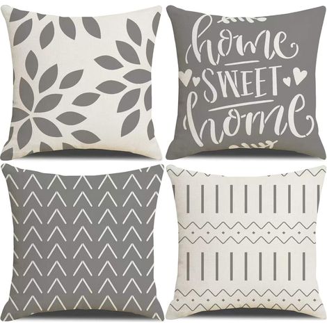 Lot de 4 Housses de Coussin carrées pour extérieur, terrasse, Jardin, Salon, canapé, décoration Style Ferme, Gris, 152 x 152 cm (1/5)