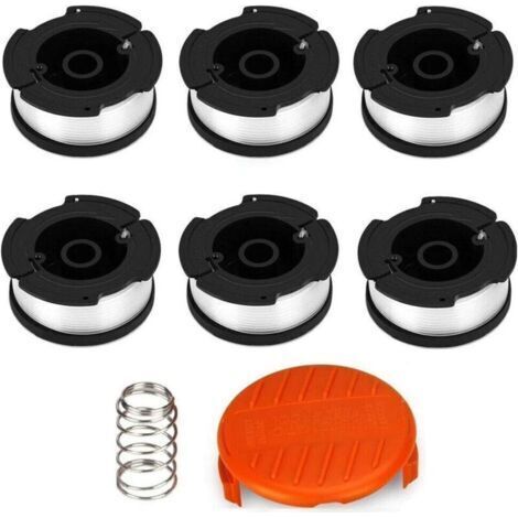 Lot de 6 bobines de fil pour coupe-bordure Black & Decker - Fil en nylon - Longueur 9 m - Diamètre 1,65 mm - Avec 1 capuchon et 1 ressort pour coupe-bordure Black & Decker (1/4)
