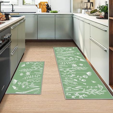 Set de 2 tapis de cuisine lavables en machine, tapis de cuisine antidérapants pour cuisine, salle à manger (40x120cm + 40x60cm, A9) (1/4)