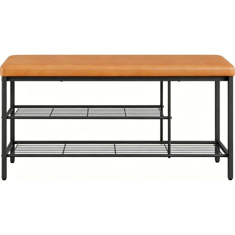 Panca portascarpe con seduta, struttura in metallo, 100 x 30 x 50 cm, nero e marrone, HOMVRA (1/5)
