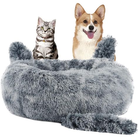 Cat and Dog Bed Plush Toy Donut Pet Cat Shape Plush Washable Fluffy Stuffed Plush Warm Cushion PP Cotton(Grey,L) Gray L (1/5)