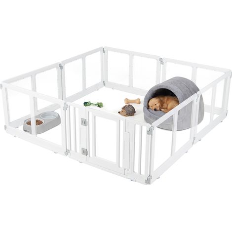 Parc pour Chien Transparent 8 Panneaux avec Porte Verrouillable Enclos Chien Modulable avec Cadre HDPE, Ventouses, Piquets, 176x176x57 cm (1/5)