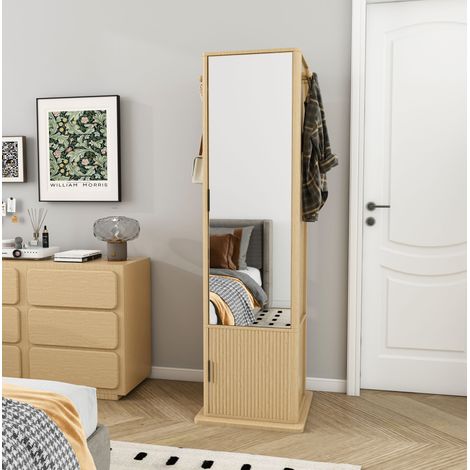 Espejo de pie pivotante 4 en 1 con joyero, MDF y vidrio, natural DESVIAE (1/5)