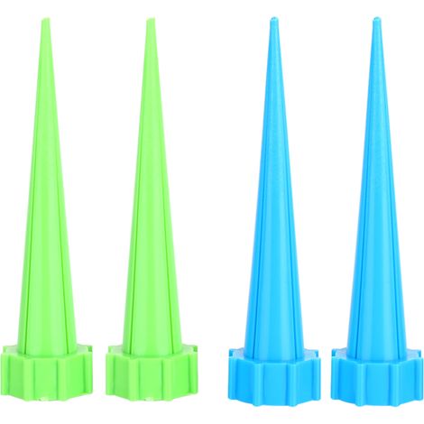 Kit de 4 Arroseurs Goutte-à-Goutte Automatiques pour Plantes en Pot, Système d'Irrigation par Piquets à Visser sur Bouteille, Vert et Bleu (1/5)