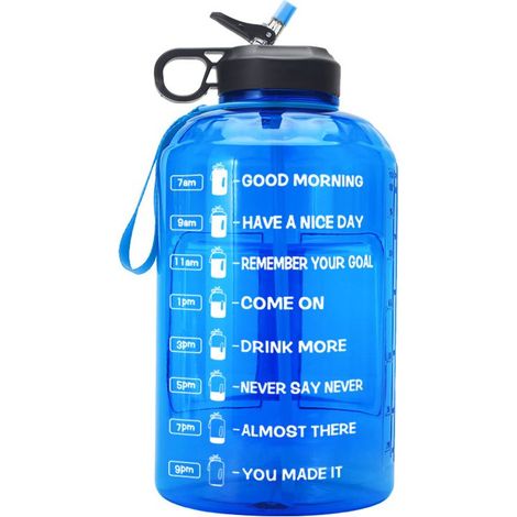 Bouteille d'eau grande capacité 3,7 l avec hydratation et temps motivant Bleu (1/4)