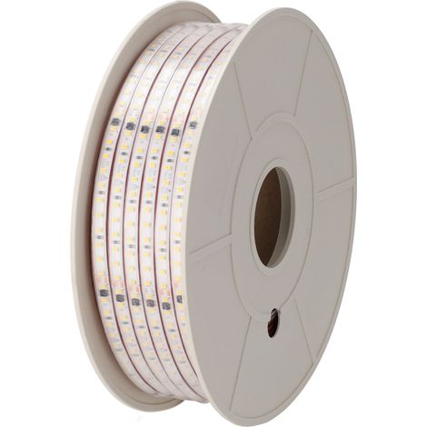 Streifen mit 120 LEDs/m, 1500 lm/m, 4000 °K, SMD2835, selbstrichtender mikroprismatischer Diffusor, 220 VAC, IP65, 50 m, 40.000 h