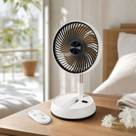 Zusammenklappbarer und teleskopierbarer Standventilator, wiederaufladbarer USB-C-Akku (5400 mAh), 8-m-Fernbedienung, höhenverstellbar von 35 bis 92 cm, weiß (1/4)