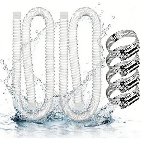 2 Pièces Tuyau Piscine 32mm,149,9cm Tuyau Piscine avec 4 Pinces Métalliques,pour Pompe à Filtre Eau Arrosage Bassin Piscine Hors Sol,pour Intex 530 GPH et 1000 GPH(Blanc) (1/5)