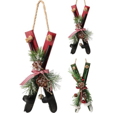 Pendente natalizio con sci in legno 30 cm modello assortito PERAGA CHRISTMAS