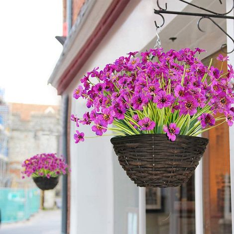 Fleurs Artificielles - Pour Extérieur - Résistantes Aux UV - Tige En Fer Recouvert De Plastique - Hauteur 33 Cm - Violet - Lot De 12 (1/5)