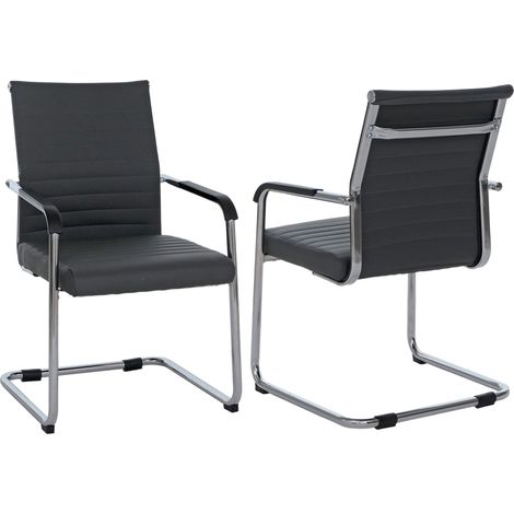 [NON UTILIZZATO] Set da 2 sedie poltroncine HHG-938, sedie a slitta per conferenza, metallo e ecopelle 280 g/m², grigio (1/5)
