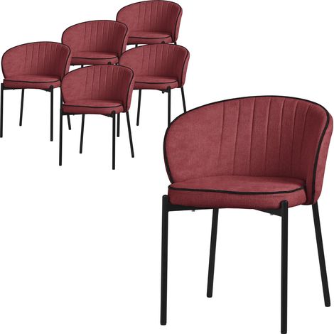 ML-Design Esszimmerstühle 6er Set Rot, Küchenstühle mit Stoffbezug und Stahlbeinen, Wohnzimmerstuhl mit Rückenlehne, Polsterstühle für Esszimmer & Küche, Gepolsterte Stühle Ergonomischer Sessel (1/5)