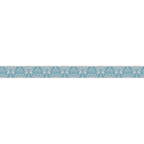 Frise papier peint à motif pour salle de bain Frise tapisserie idéal pour un style baroque Frise murale à motif crème et turquoise (1/3)