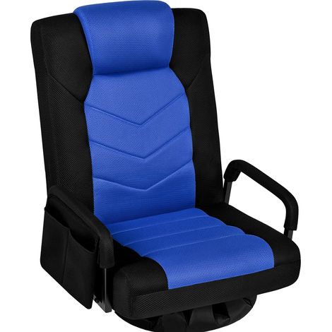 Yaheetech Sedia da pavimento girevole a 360°, sedia da pavimento, regolabile in 6 livelli, con braccioli e pratica borsa, divano da pavimento per soggiorno/camera da letto/ufficio, nero e blu (1/5)