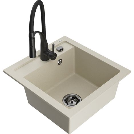 Mexen Vito Granitspüle 1-Becken mit Küchenarmatur Aster, beige - 6503-69-73450-70-B (1/5)