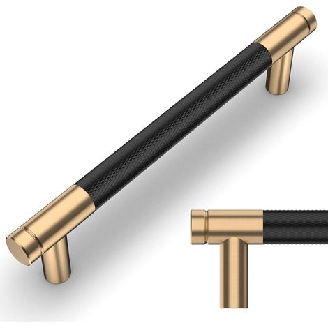 10 Pièces Poignee de Meuble Cuisine Noir Doré 128mm Alliage de Or Poignées Meubles avec Vis, pour Bureaux, Tiroirs, Armoires, Placar (1/5)