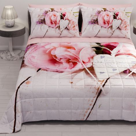 Couvre-lit d'été 220x260 cm 100 g/m² Double Face, Couette légère pour lit Une Place et demie, Printemps, Modèle Country Chic, 100% Fabriqué en Italie (1/5)