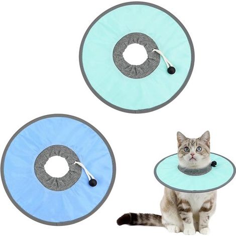 Collar de recuperación para gatos,2 piezas,Collar quirúrgico para gatos,Cono para perros después de la cirugía,Azul + Verde (1/5)