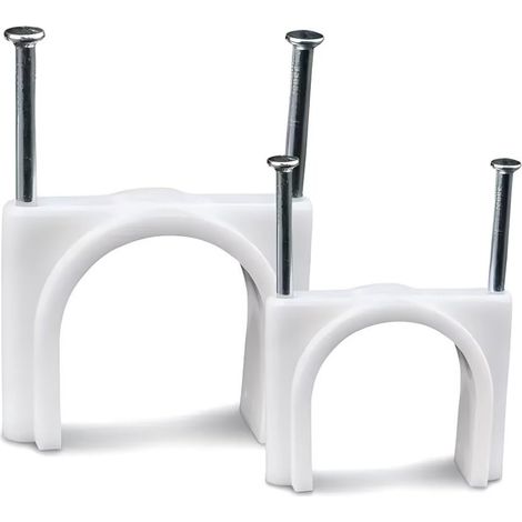 Clips de Câble Ronds, Attache Câble Mural, Blanc Câble Clips Mur Attaches Câbles avec Clou en Acier 32mm (25 Pièces) (1/5)