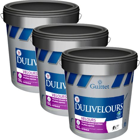 Guittet – Peinture acrylique veloutée blanche pour murs et plafonds – Pack de 3 x 15L – Finition lessivable – Pouvoir garnissant élevé