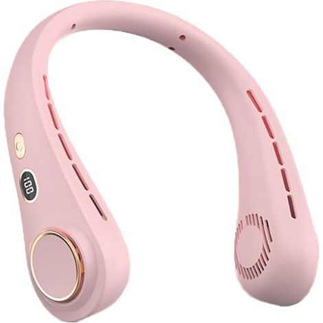 Ventilateur de cou portable - 5 vitesses, écran LED et refroidissement mains libres – Usage intérieur et extérieur (Rose Sakura) (1/3)