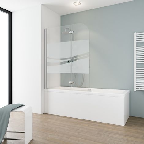Schulte Badewannenfaltwand Komfort 2-teilig faltbar - Breite: 112 cm, Höhe: 140 cm, Glas: 5 mm Sicherheitsglas Dekor Liane, Profil: Alu Natur (1/4)