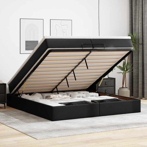 VidaXL Cadre de lit ottoman avec matelas noir 200x200 cm similicuir (1/5)