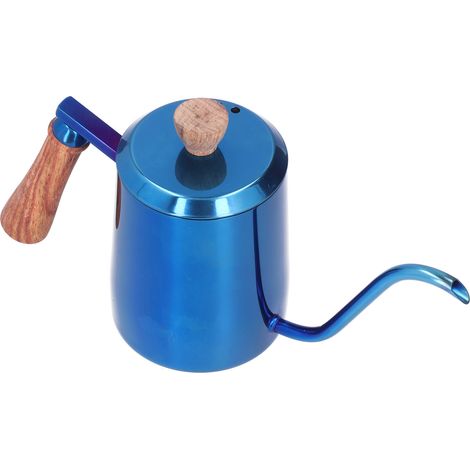 Cafetière manuelle en acier inoxydable 600 ml, bec long et étroit, avec poignée en bois, bleue (1/5)