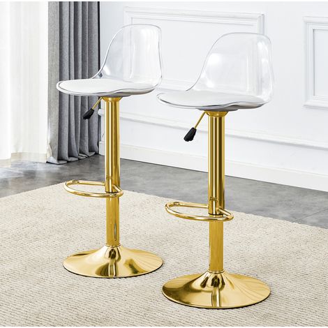 Tabourets de bar réglables 82-104 cm, pivotants, lot de 2, transparents et dorés HAVRYA (1/5)